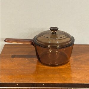 Vintage Vision Corning Ware Glass Saucepan with Lid - Brown